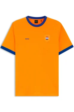 Stretch-cotton T-shirt with country flag and logo