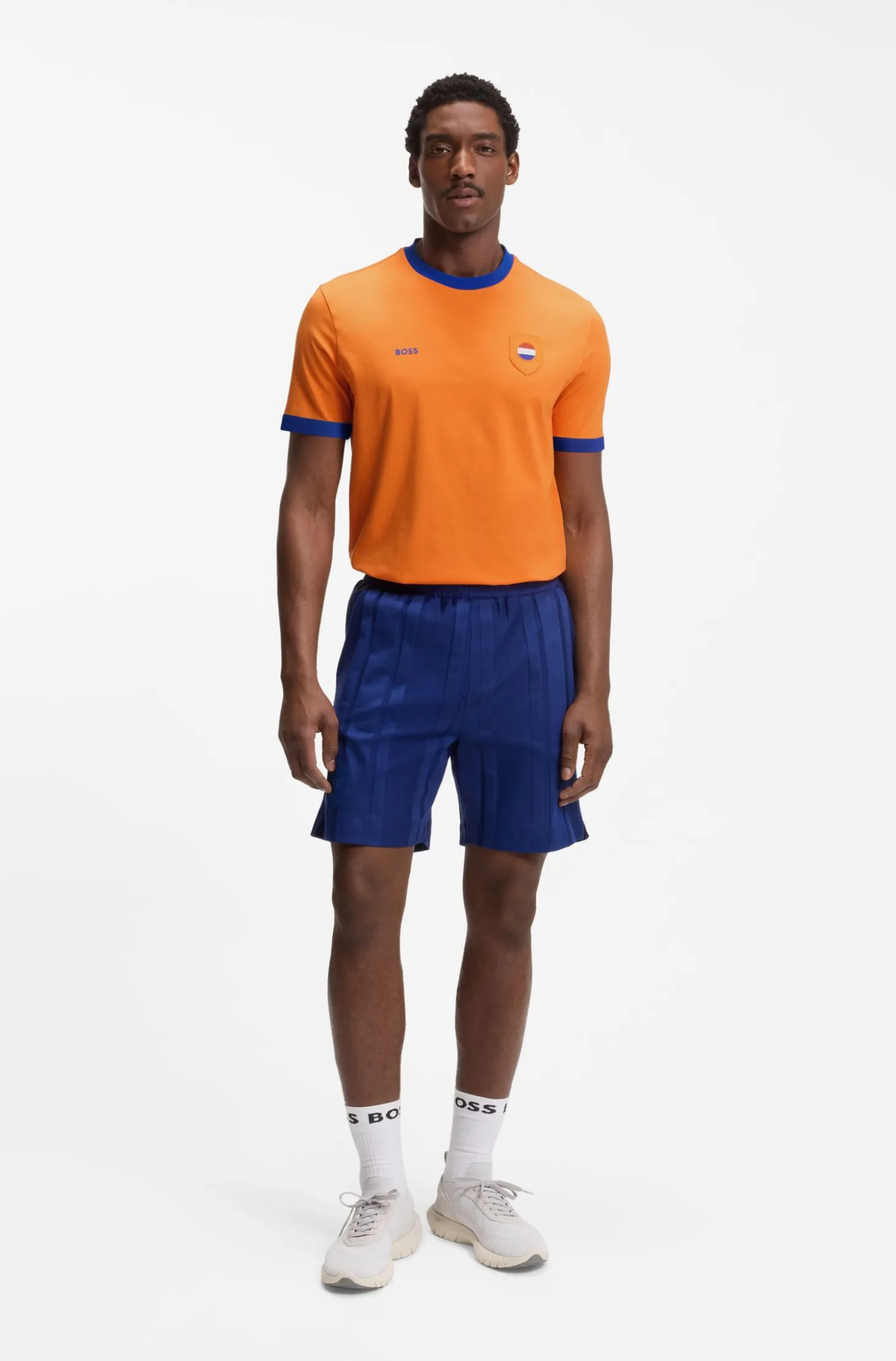 Stretch-cotton T-shirt with country flag and logo