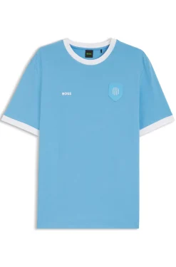 Stretch-cotton T-shirt with country flag and logo