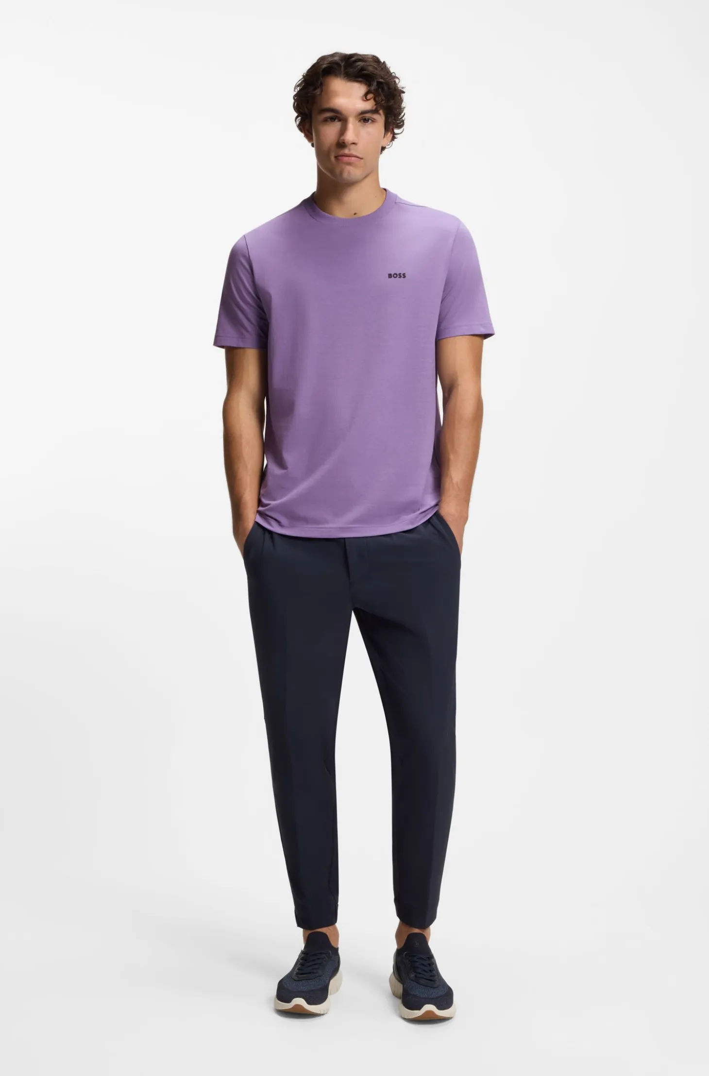 Stretch-cotton T-shirt with contrast logo