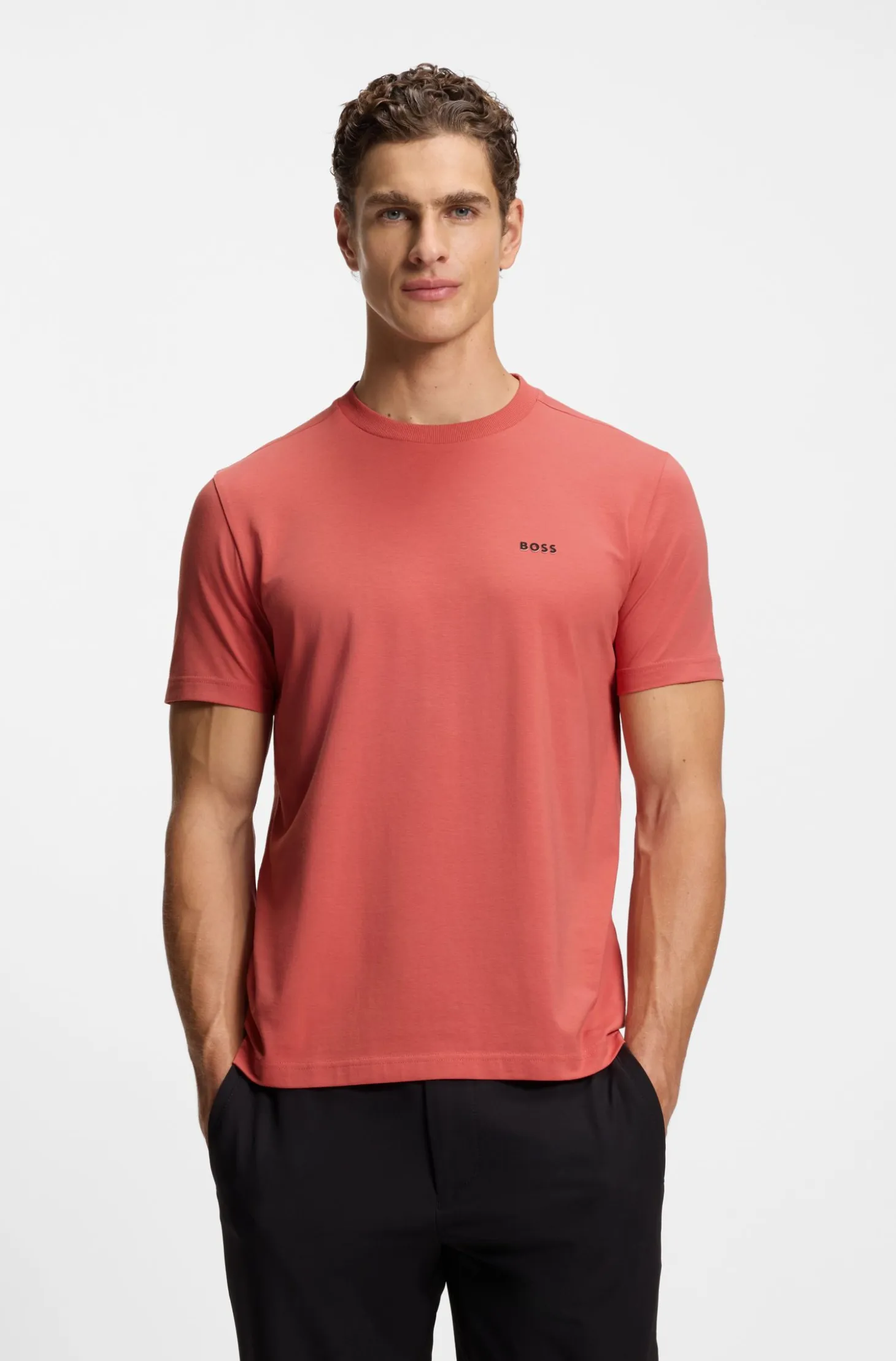 Stretch-cotton T-shirt with contrast logo