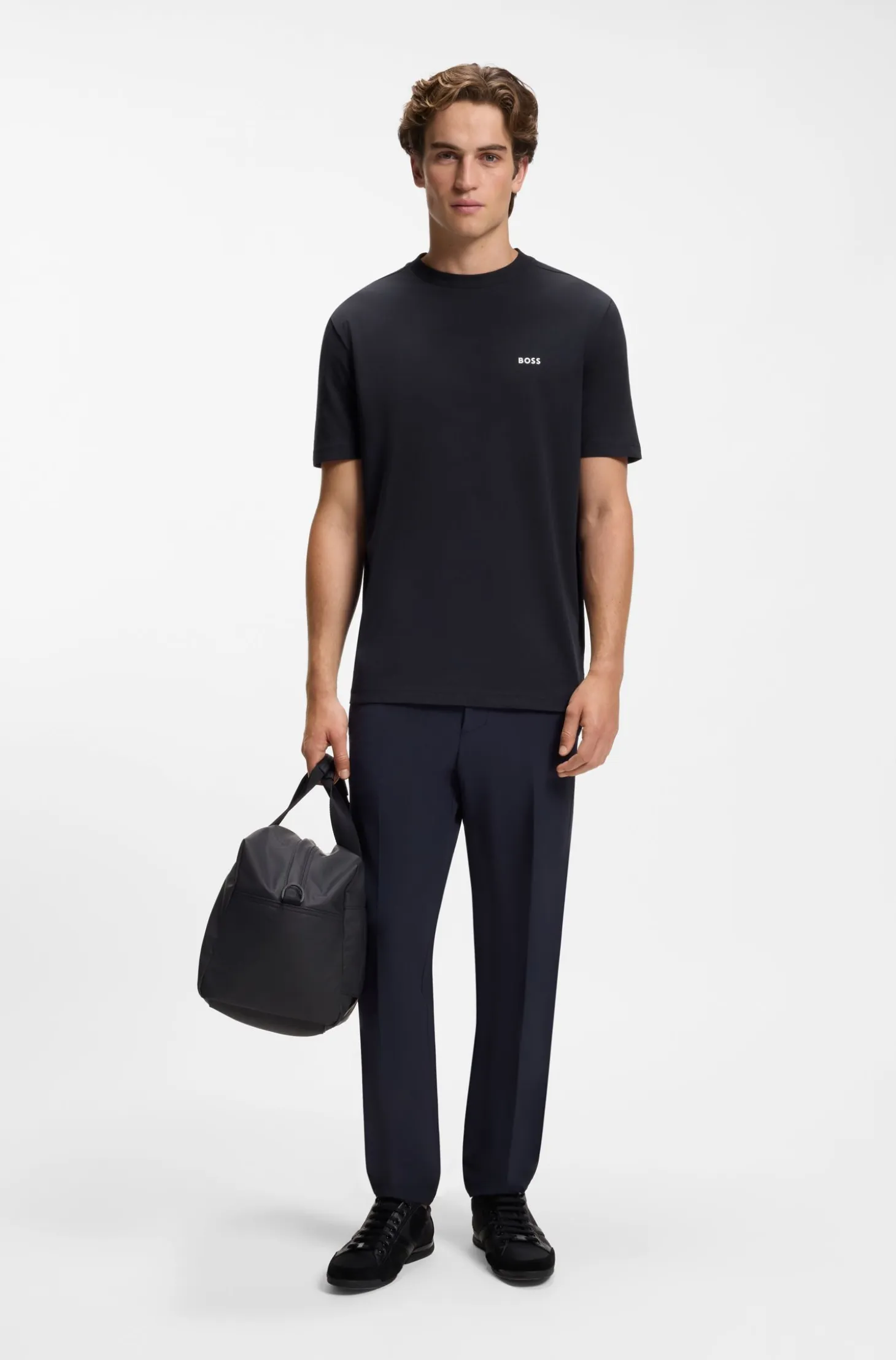 Stretch-cotton T-shirt with contrast logo