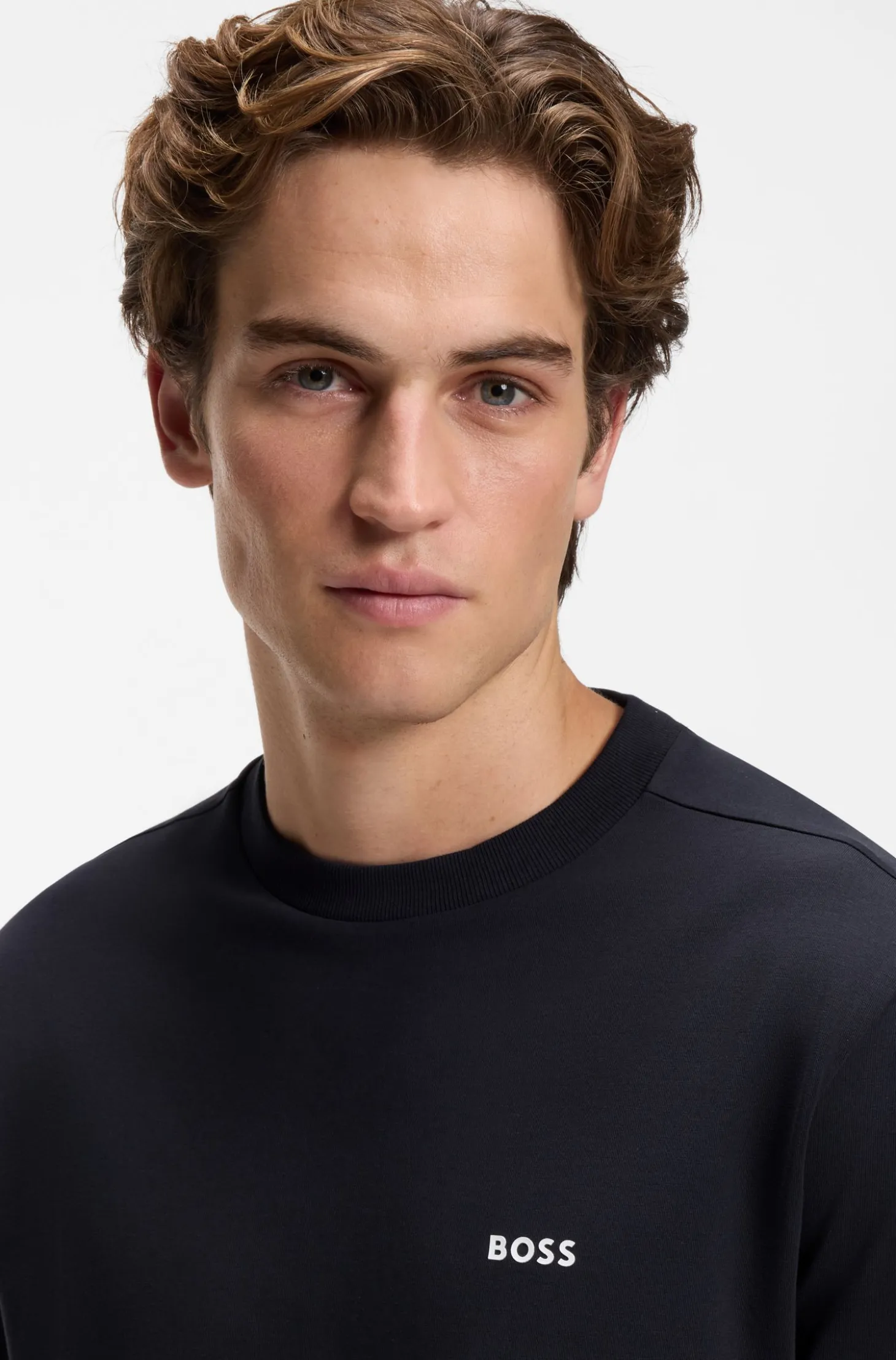 Stretch-cotton T-shirt with contrast logo