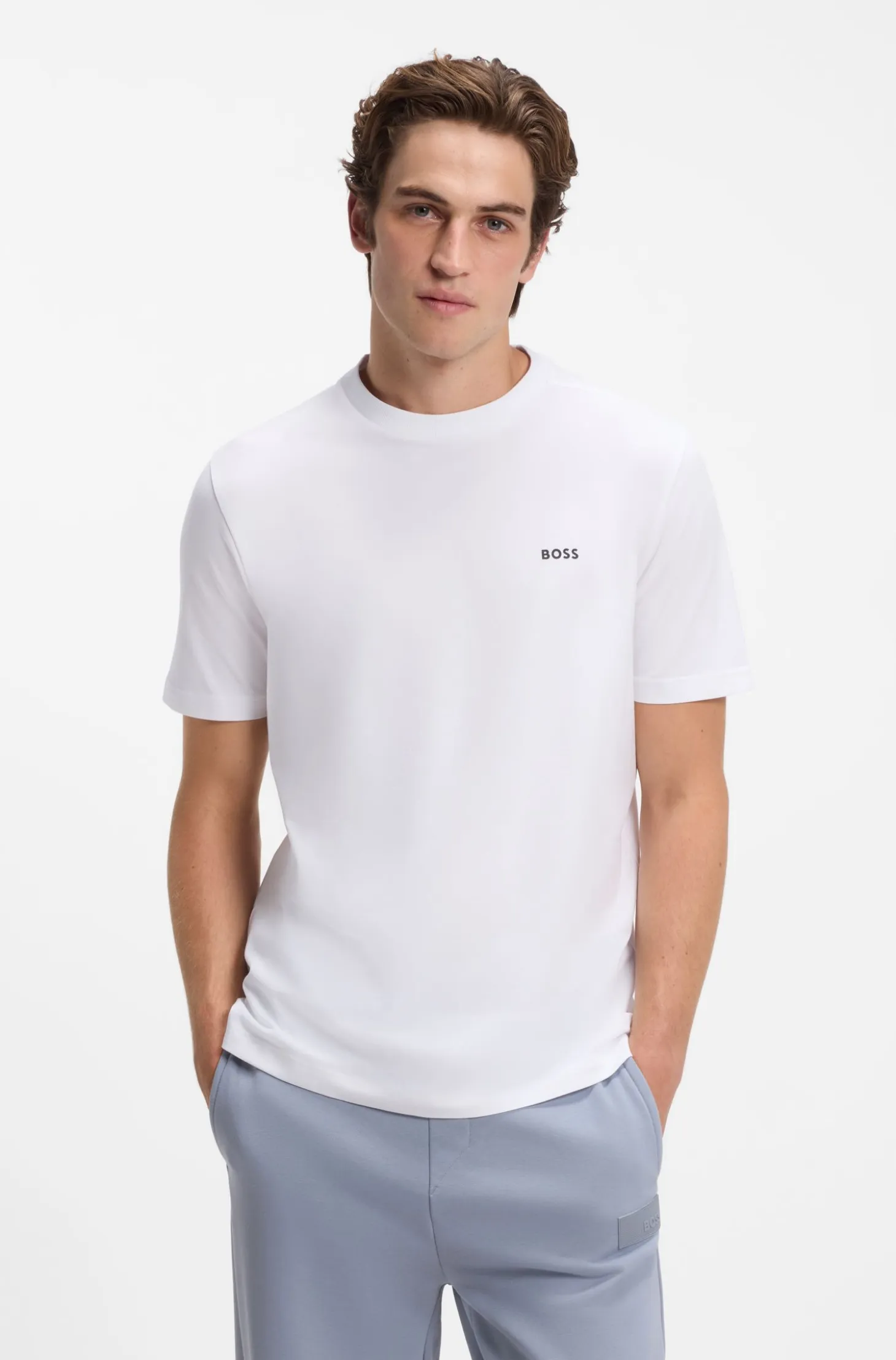 Stretch-cotton T-shirt with contrast logo