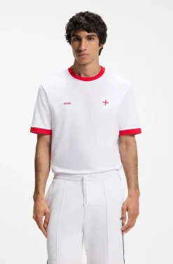 Stretch-cotton T-shirt with country flag and logo