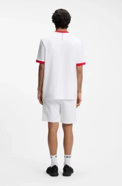 Stretch-cotton T-shirt with country flag and logo