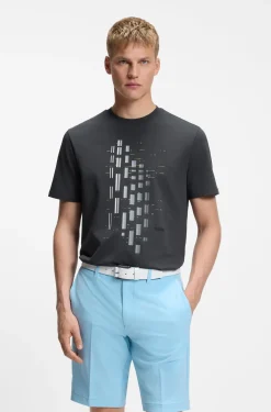 Stretch-cotton T-shirt with geometric print