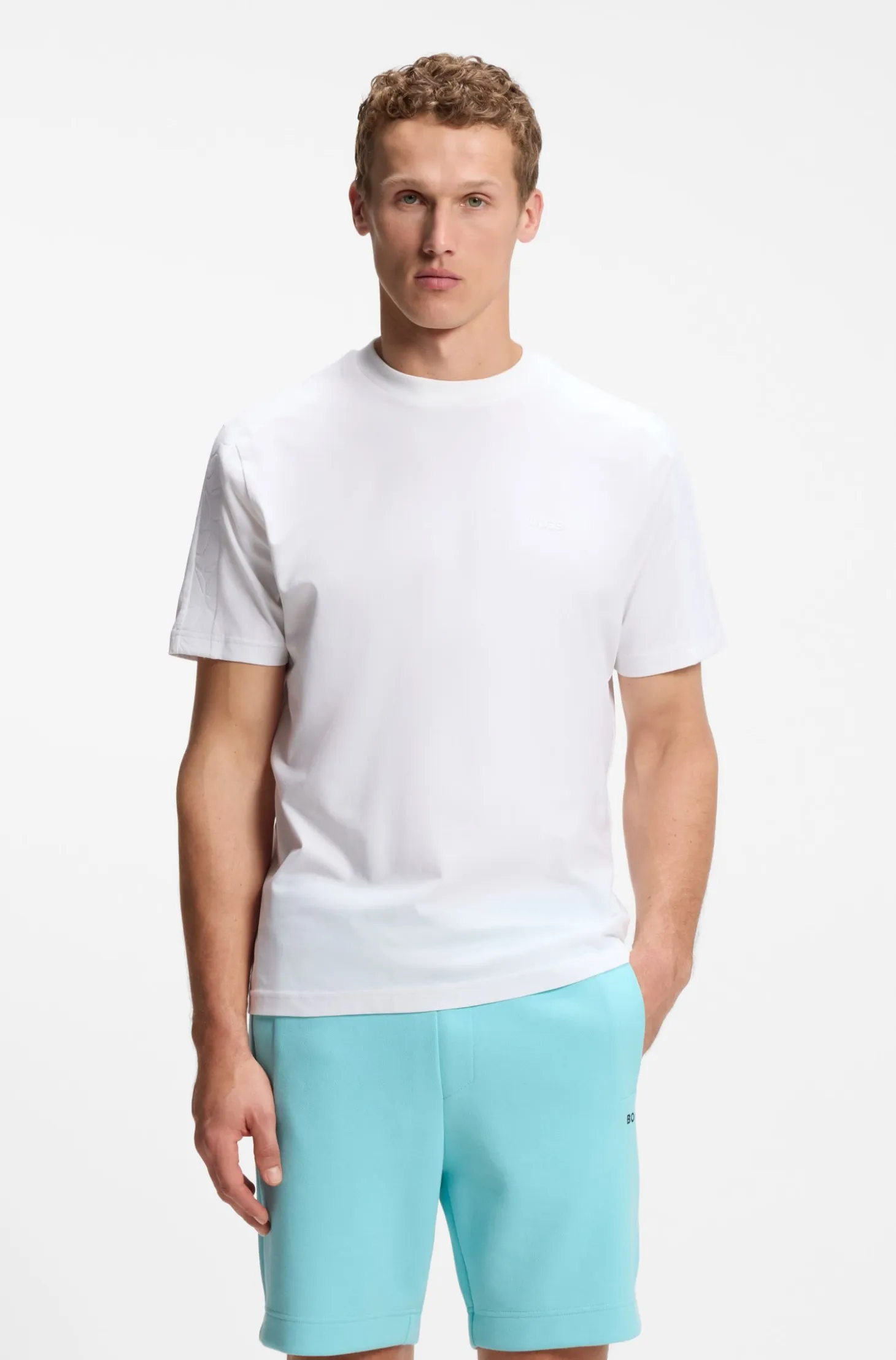 Stretch-cotton T-shirt with jacquard tape