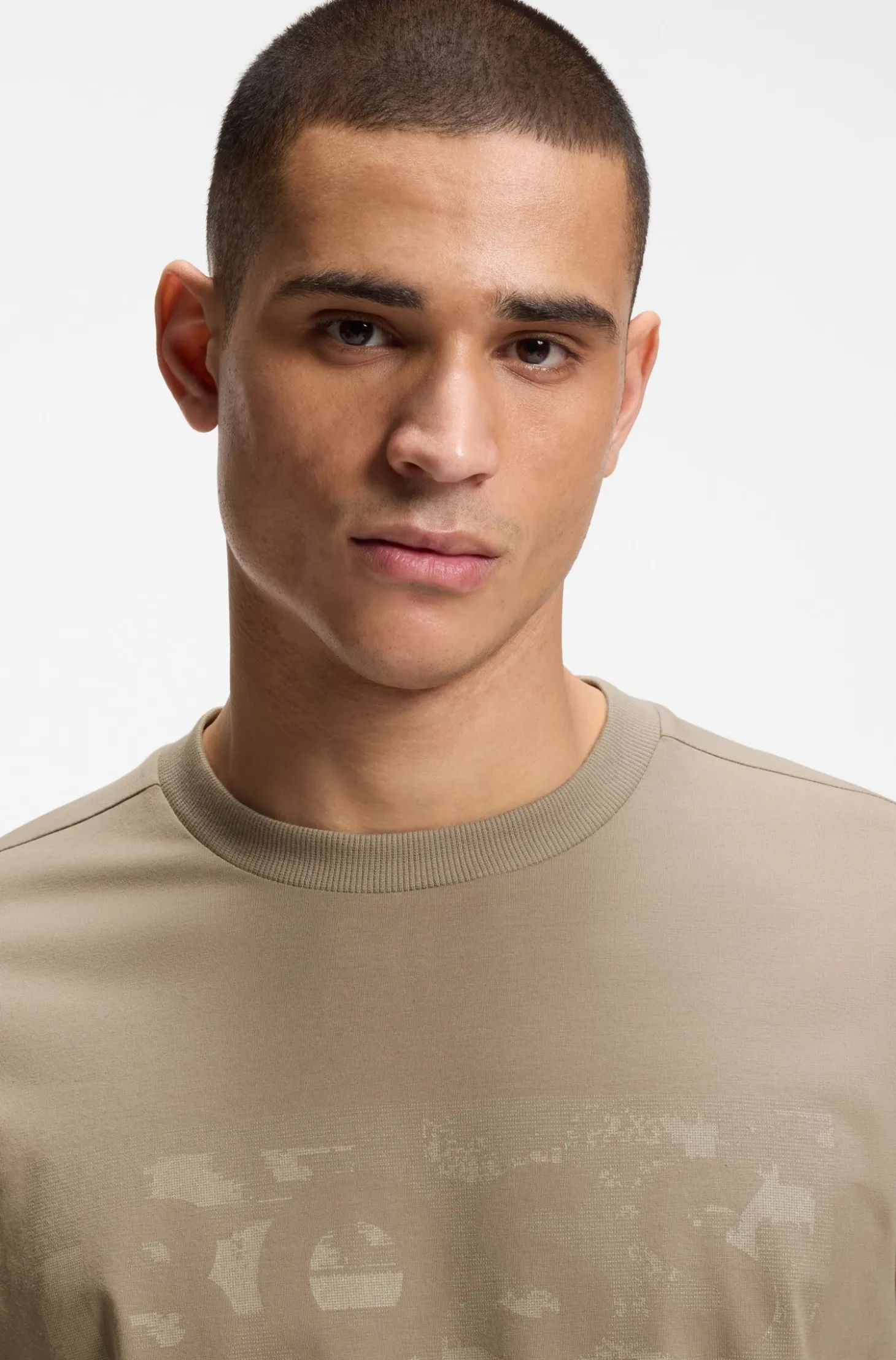 Stretch-cotton T-shirt with logo artwork