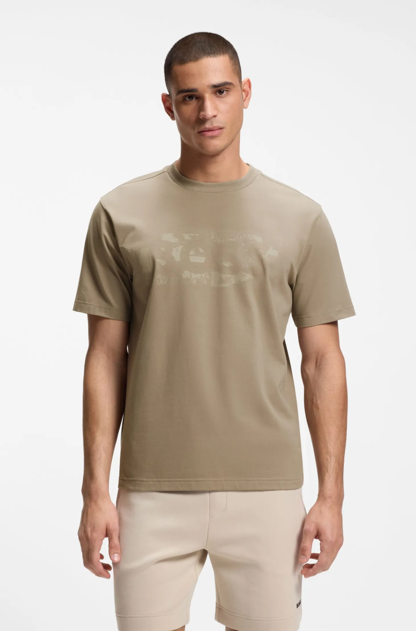Stretch-cotton T-shirt with logo artwork