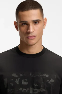 Stretch-cotton T-shirt with logo artwork