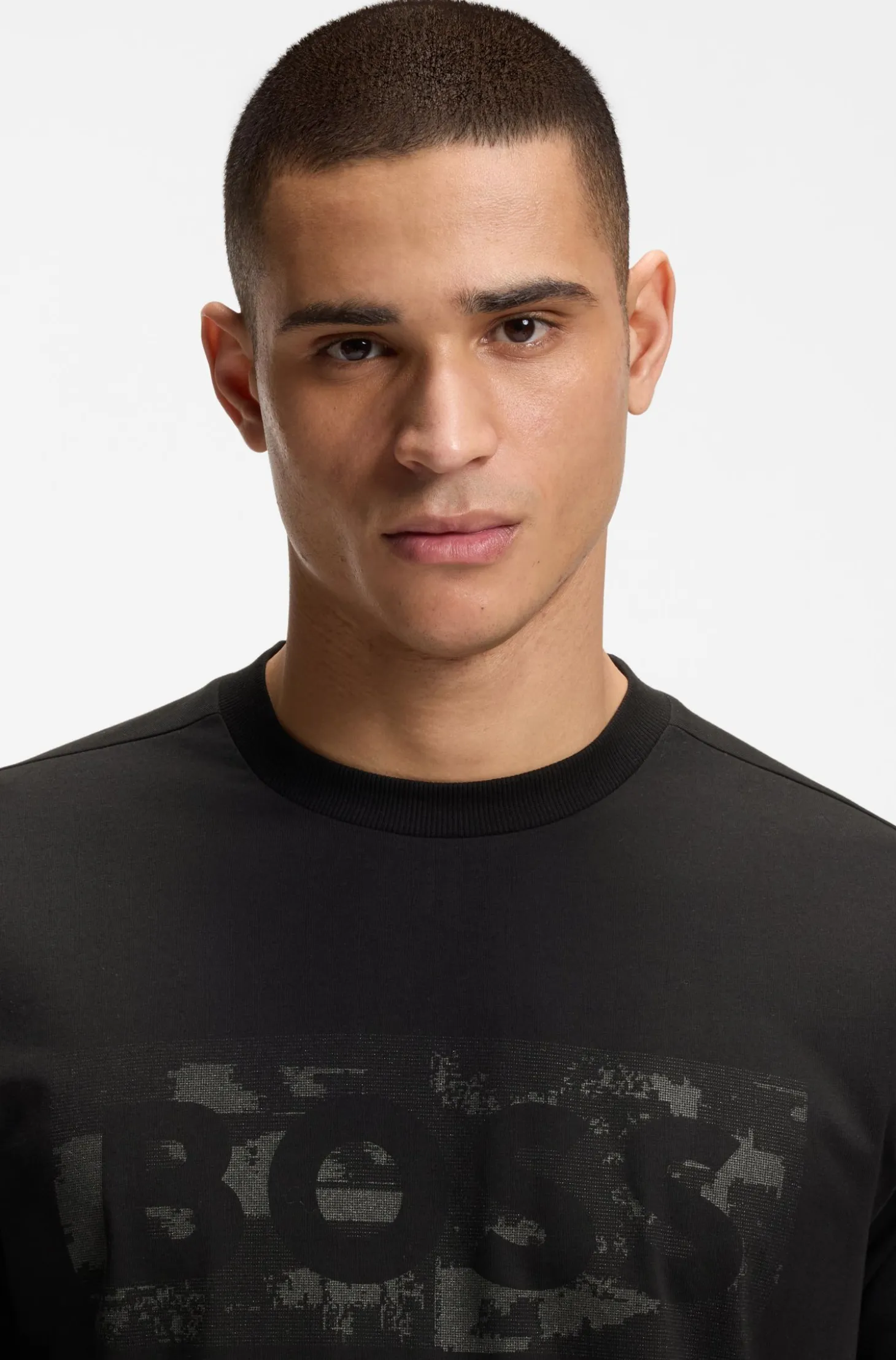 Stretch-cotton T-shirt with logo artwork