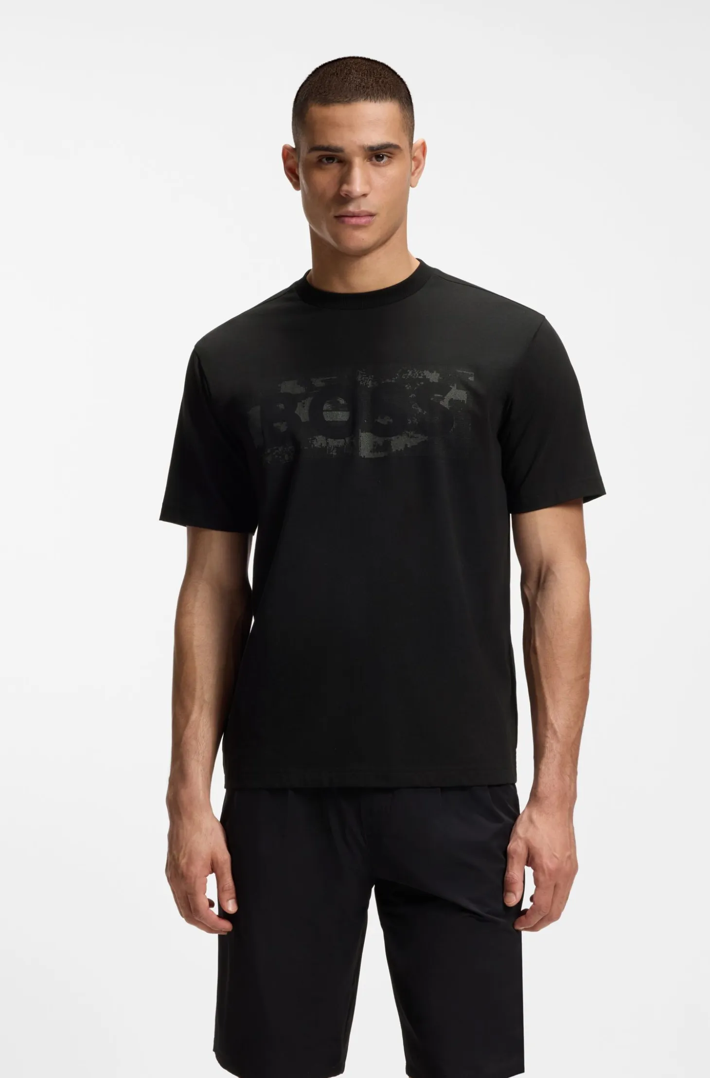 Stretch-cotton T-shirt with logo artwork