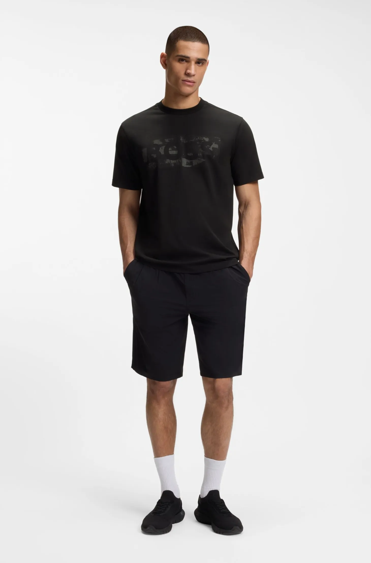 Stretch-cotton T-shirt with logo artwork