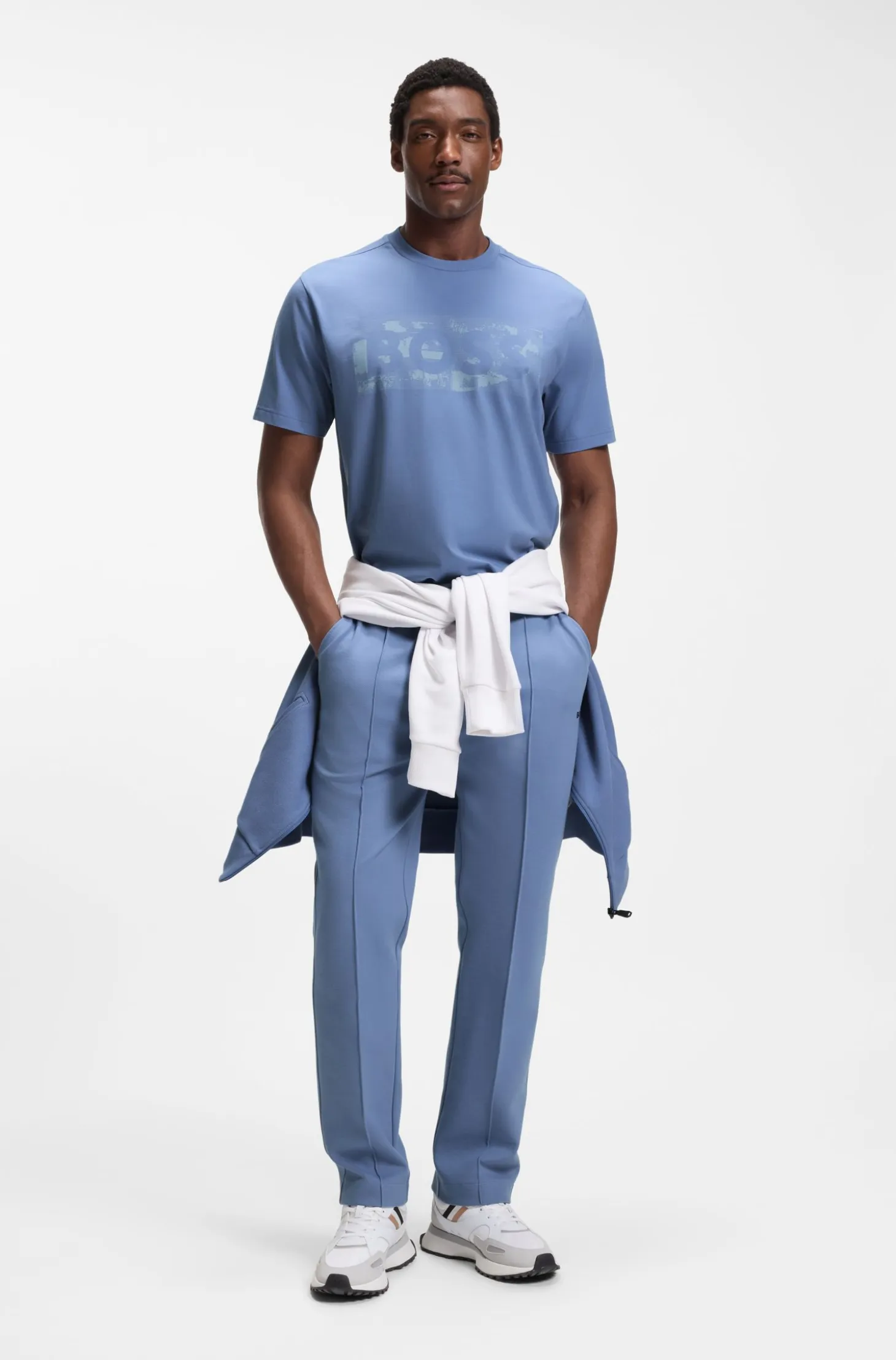 Stretch-cotton T-shirt with logo artwork