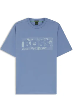 Stretch-cotton T-shirt with logo artwork
