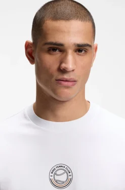 Stretch-cotton T-shirt with tennis artwork
