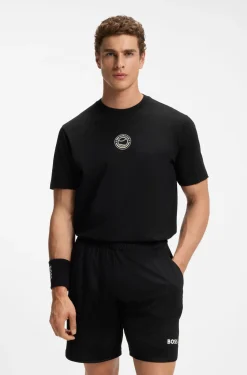Stretch-cotton T-shirt with tennis artwork
