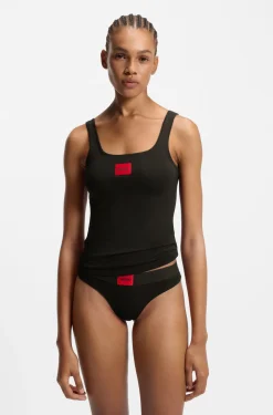 Stretch-cotton underwear vest with red logo