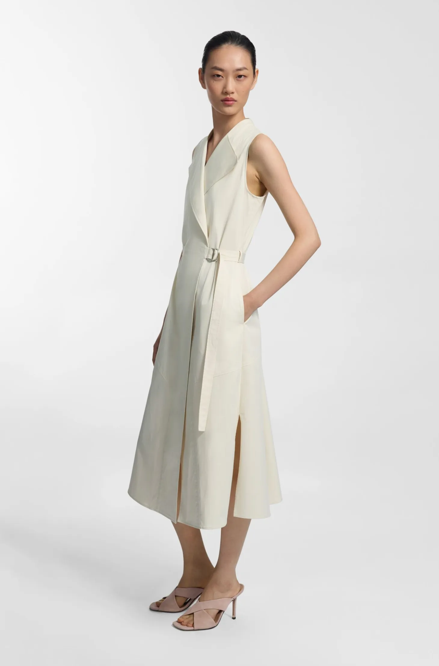 Stretch-cotton wrap dress with adjustable belt