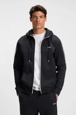 Stretch-cotton zip-up hoodie with stripe insert