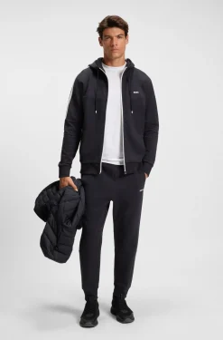Stretch-cotton zip-up hoodie with stripe insert