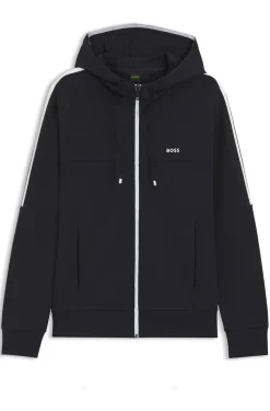 Stretch-cotton zip-up hoodie with stripe insert