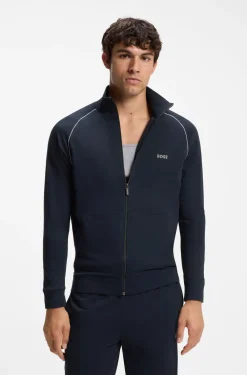 Stretch-cotton zip-up jacket with embroidered logo