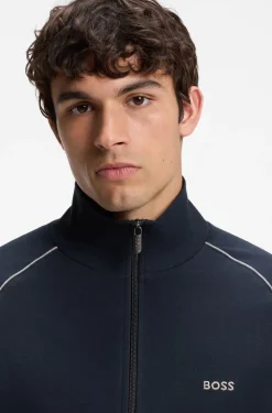 Stretch-cotton zip-up jacket with embroidered logo