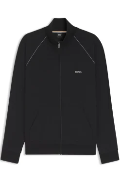 Stretch-cotton zip-up jacket with embroidered logo