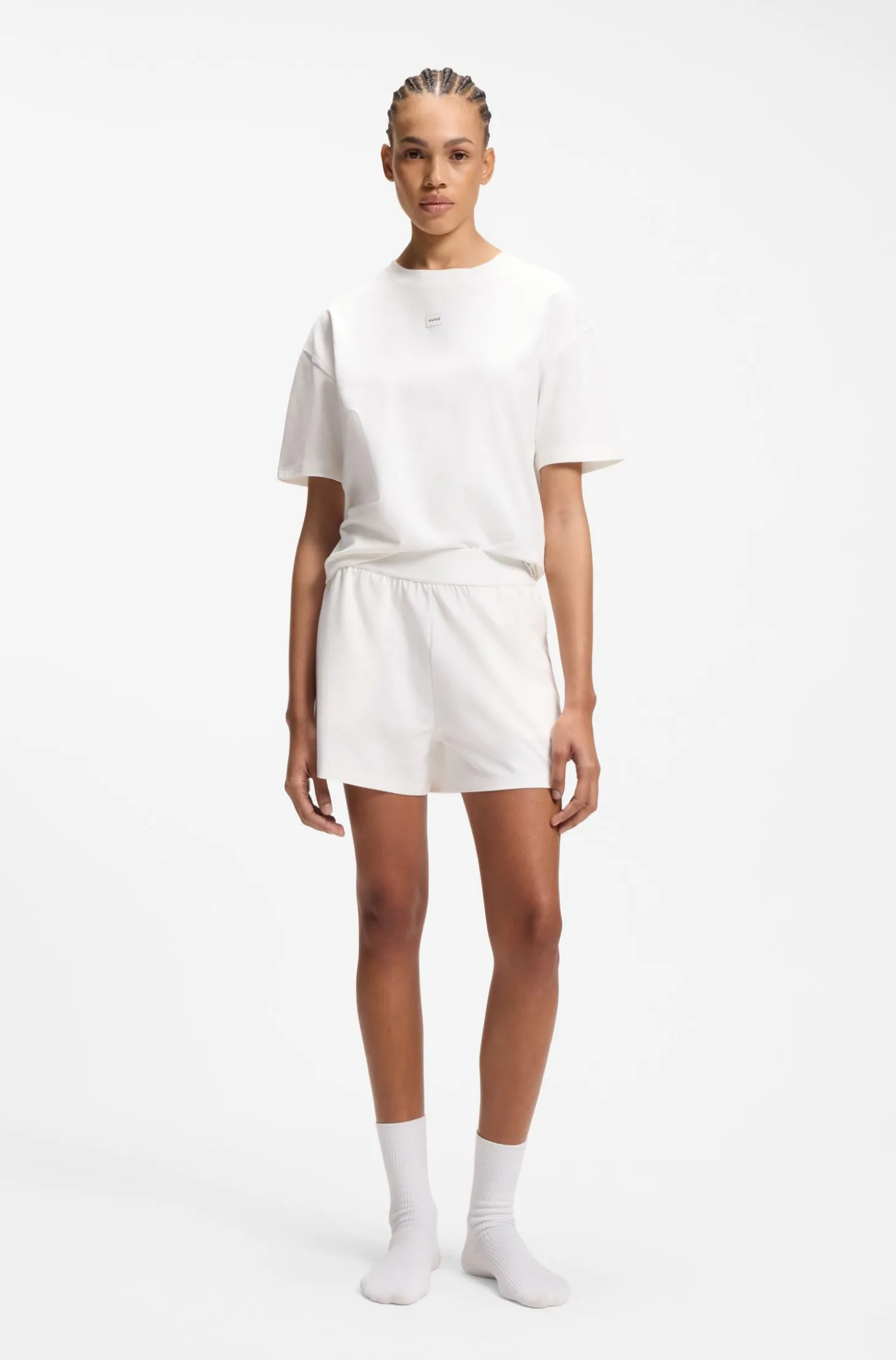 Stretch-fabric loungewear T-shirt with logo label