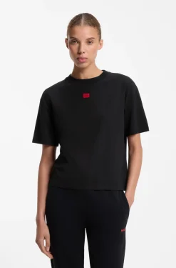 Stretch-fabric loungewear T-shirt with logo label