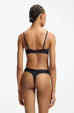 Stretch fabric triangle bra with branded straps