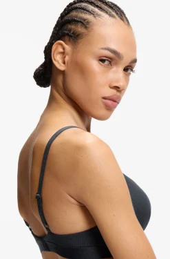 Stretch fabric triangle bra with branded straps