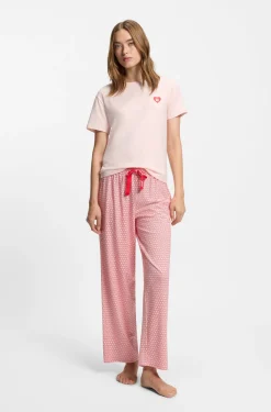 Stretch-jersey pyjama T-shirt with logo print