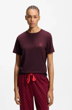 Stretch-jersey pyjama T-shirt with logo print