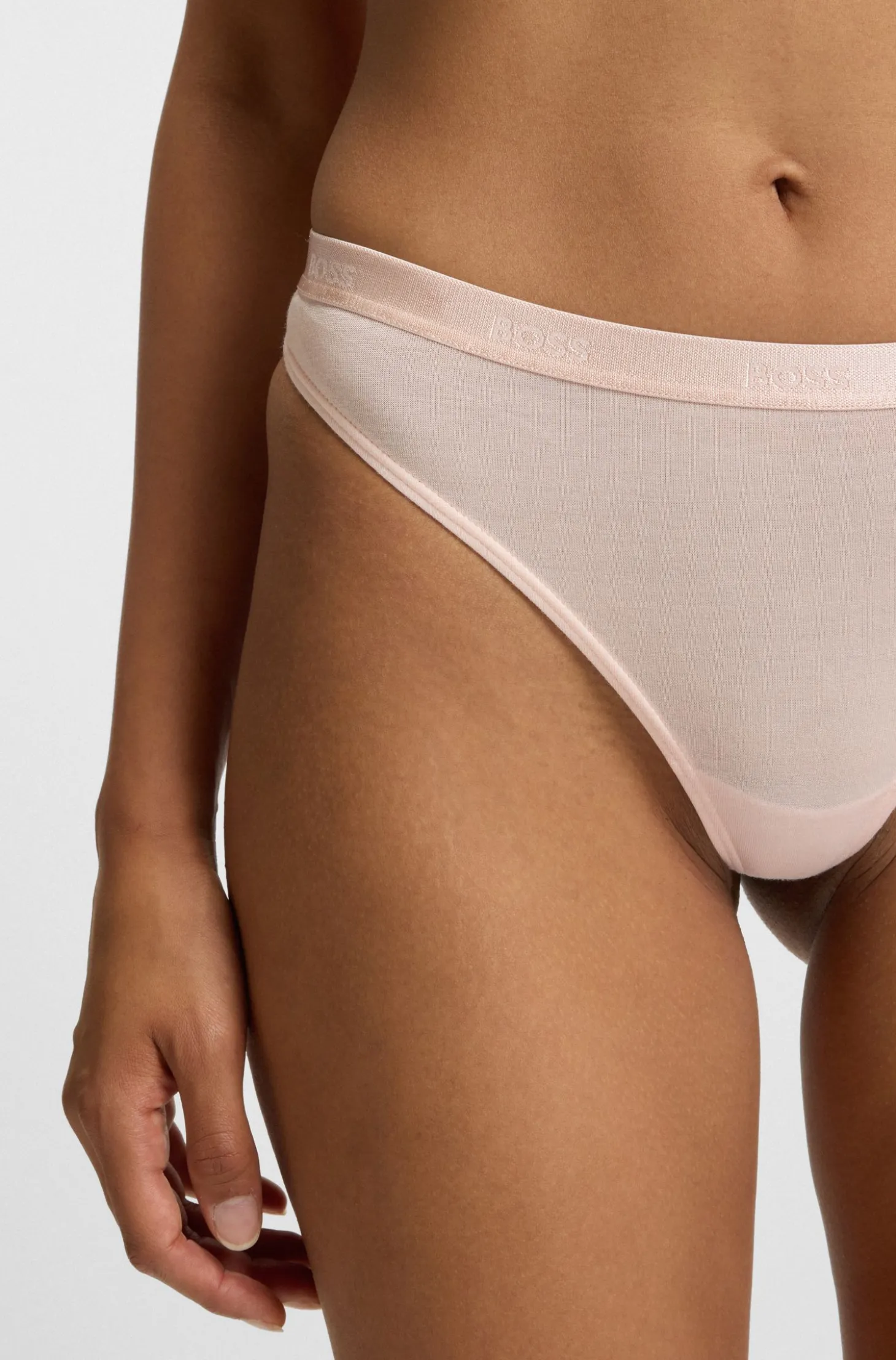 Stretch-jersey thong with logo waistband