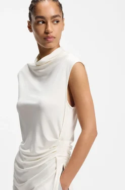 Stretch-jersey top with draped collar