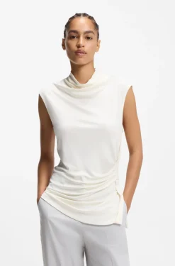 Stretch-jersey top with draped collar