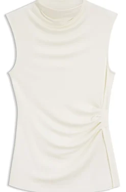 Stretch-jersey top with draped collar