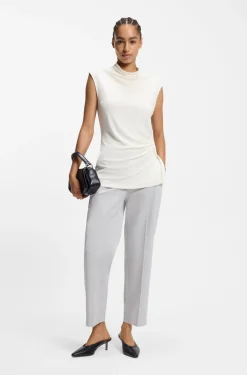 Stretch-jersey top with draped collar