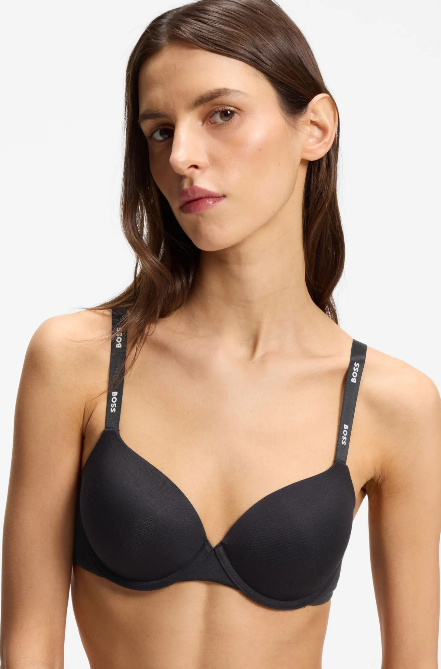 Stretch-jersey underwire bra with logo straps