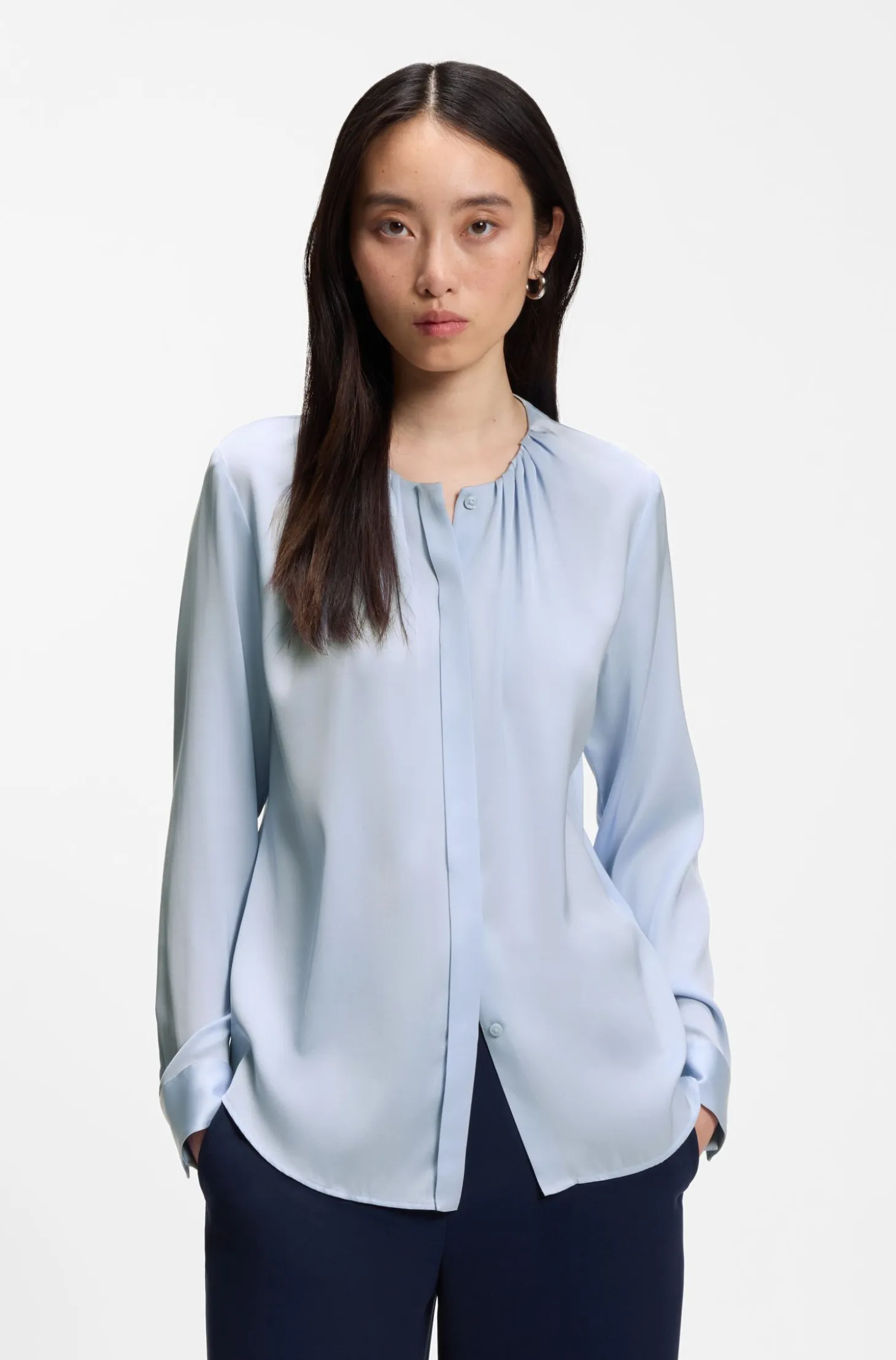 Stretch-silk blouse with gathered details