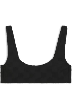 Stretch-terry bikini top with stacked logos