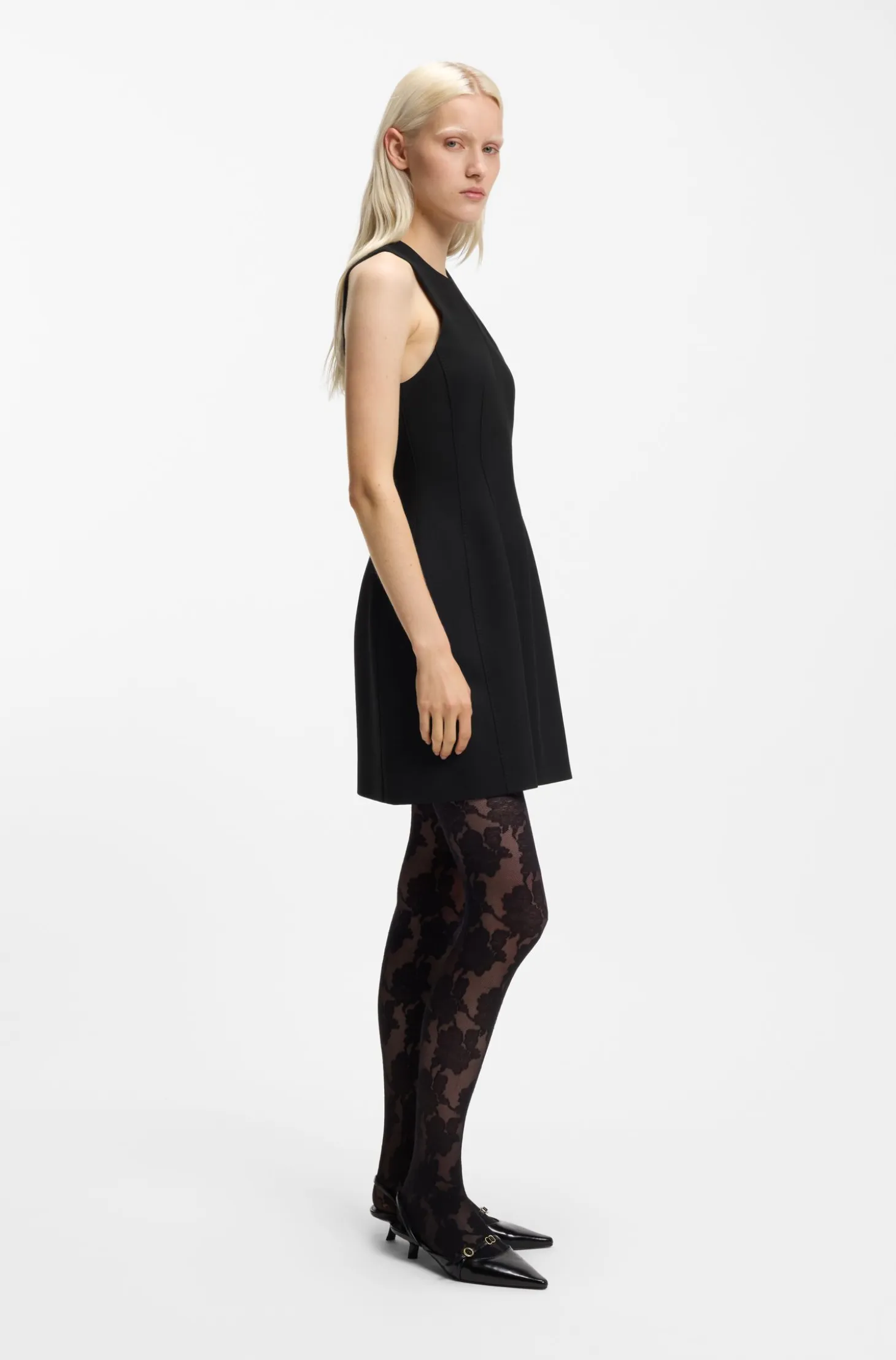 Stretch-twill mini dress with keyhole neckline
