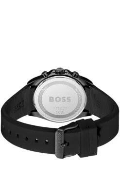 Strike Black-dial chronograph watch with silicone logo strap