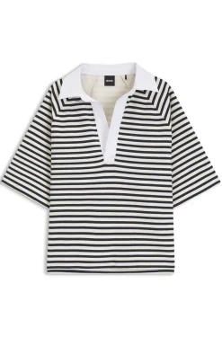 Striped cotton-blend sweatshirt with Johnny collar