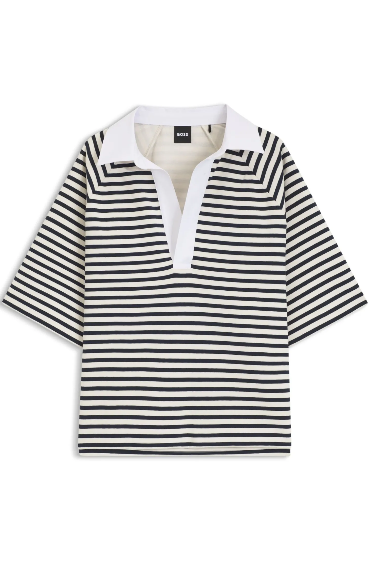 Striped cotton-blend sweatshirt with Johnny collar