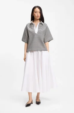 Striped cotton-blend sweatshirt with Johnny collar