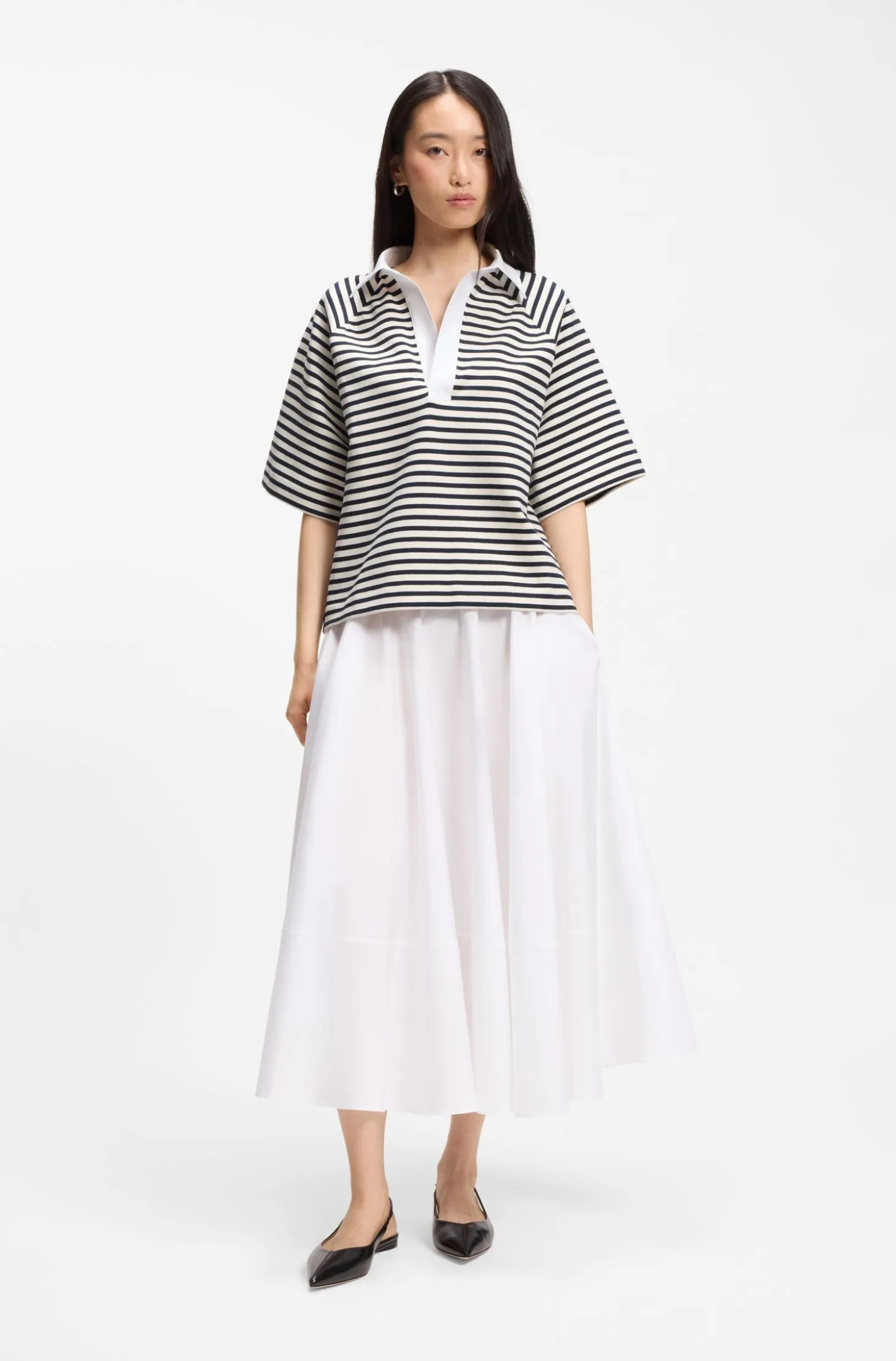 Striped cotton-blend sweatshirt with Johnny collar